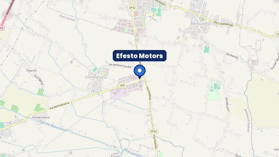 Mappa: Efesto Motors in via dell'Industria 35 a Due Carrare, all'incrocio con la SP92